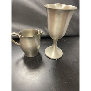 Vtg WEB Pewter Wine Goblet Glass Pedestal Footed 6 5/8" Patina Stains W Creamer